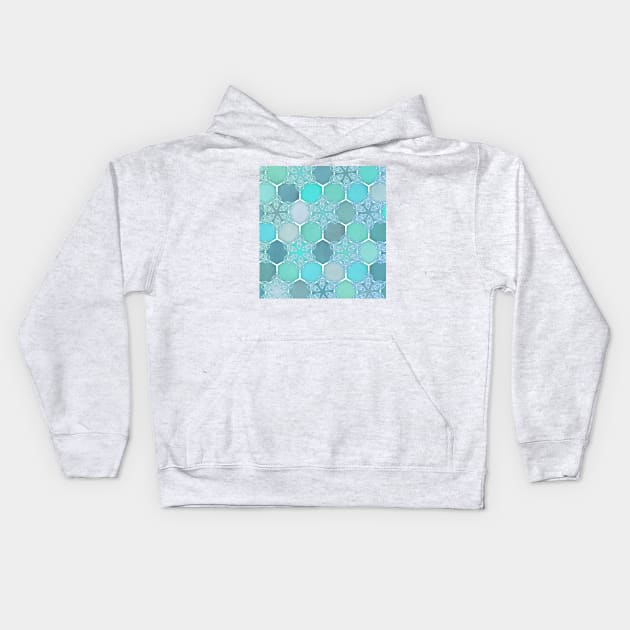 Frozen Mint Honeycomb - Doodle Hexagon Pattern Kids Hoodie by micklyn
